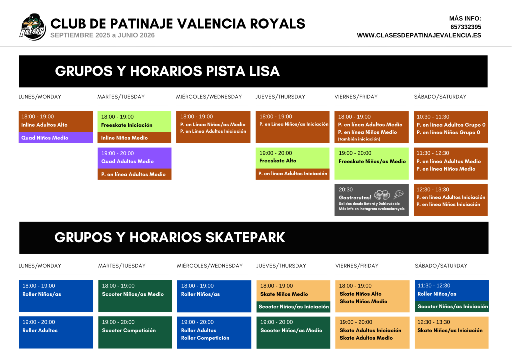 Horarios Valencia Royals