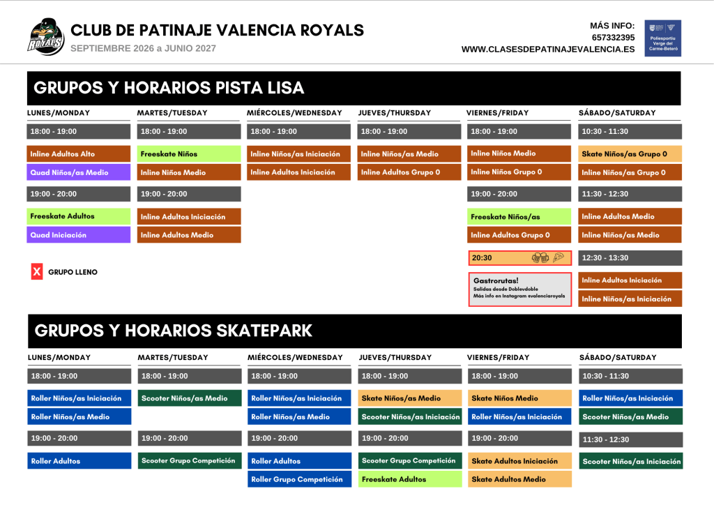 Horarios Royals 2026 2027